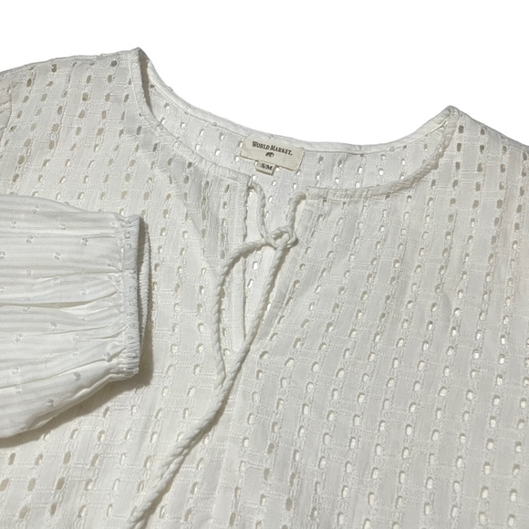 World Market S/M White NEW BabyDoll Blouse 100% Cotton Small / Medium - Picture 1 of 6